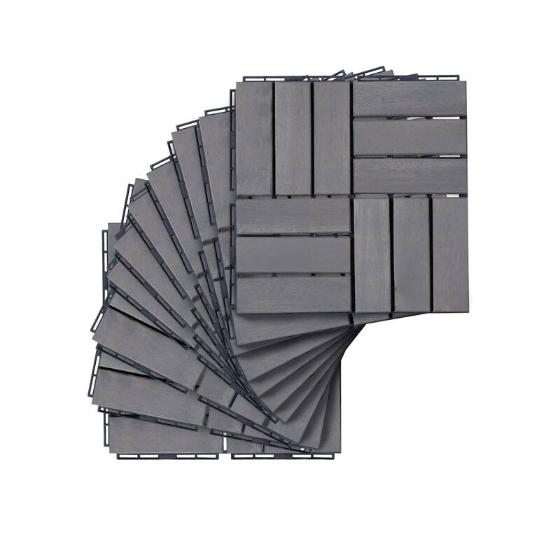 20 PCS Interlocking Deck Tiles Checker Pattern, 12" x 12"Square Acacia Hardwood Outdoor Flooring for Patio,Bancony,Pool Side