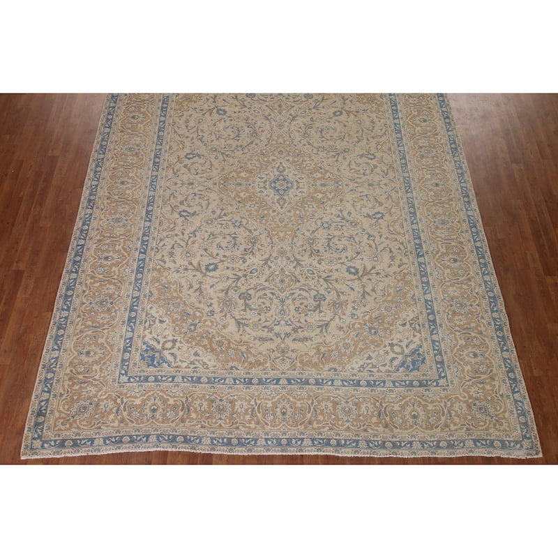 Traditional Kashan Persian Vintage Area Rug Hand-knotted Wool Carpet - 9'7" x 12'6"