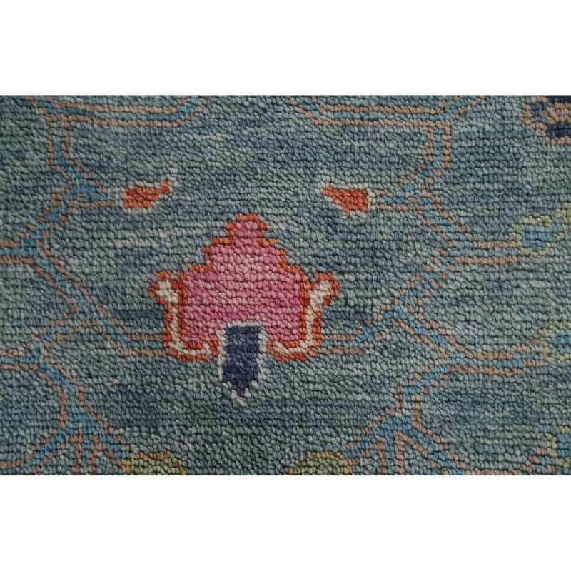 Blue Floral Oushak Oriental Area Rug Handmade Wool Carpet - 8'8"x 12'0"