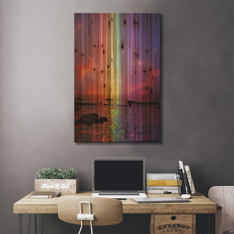 Neon Rainbow Print On Wood by Davansh Atry - Multi-Color