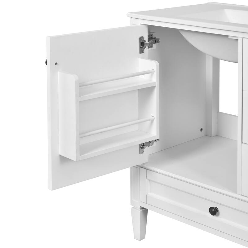 Bathroom Vanity with Ceramic Sink, Bathroom Cabinet with Soft Closing Doors, Vanity Set with 2-Tier Storage Rack and 3 Drawers