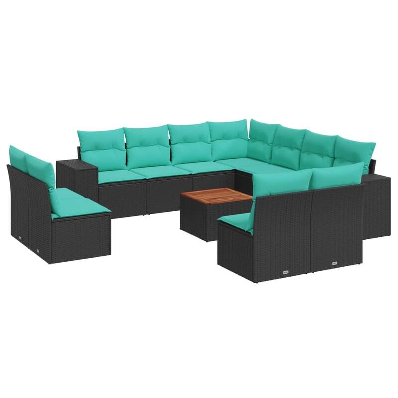 vidaXL 12 Piece Patio Sofa Set with Cushions Black Poly Rattan - 24.4 x 24.4 x 27.2