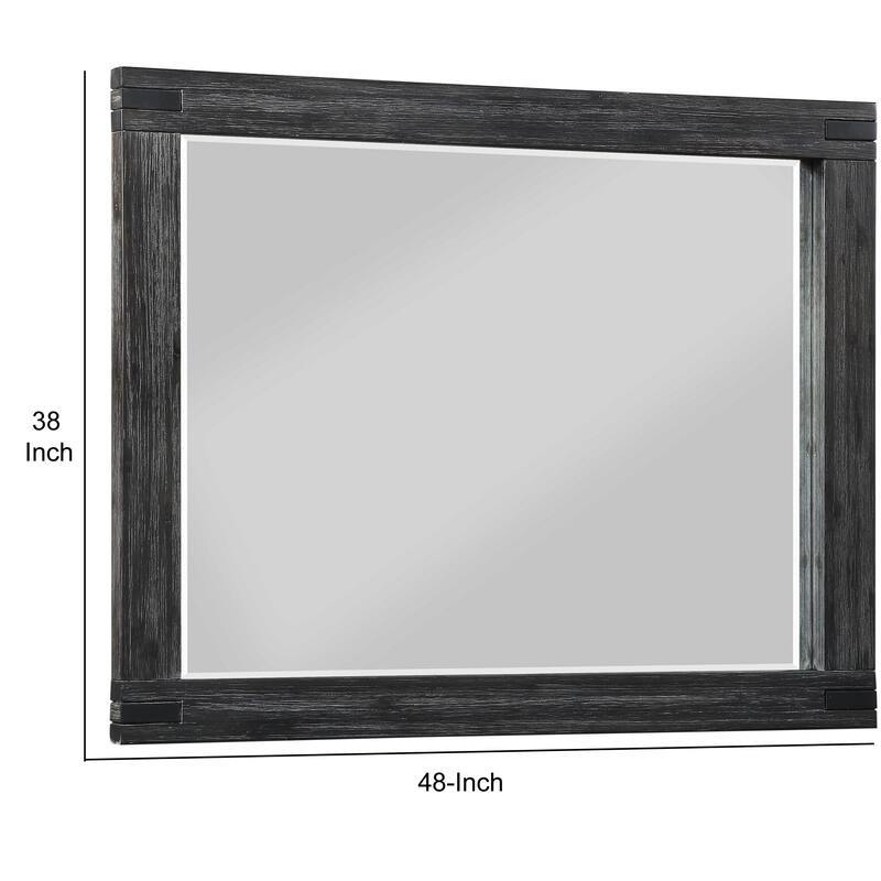 Rustic Style Wooden Frame Rectangular Beveled Mirror, Gray