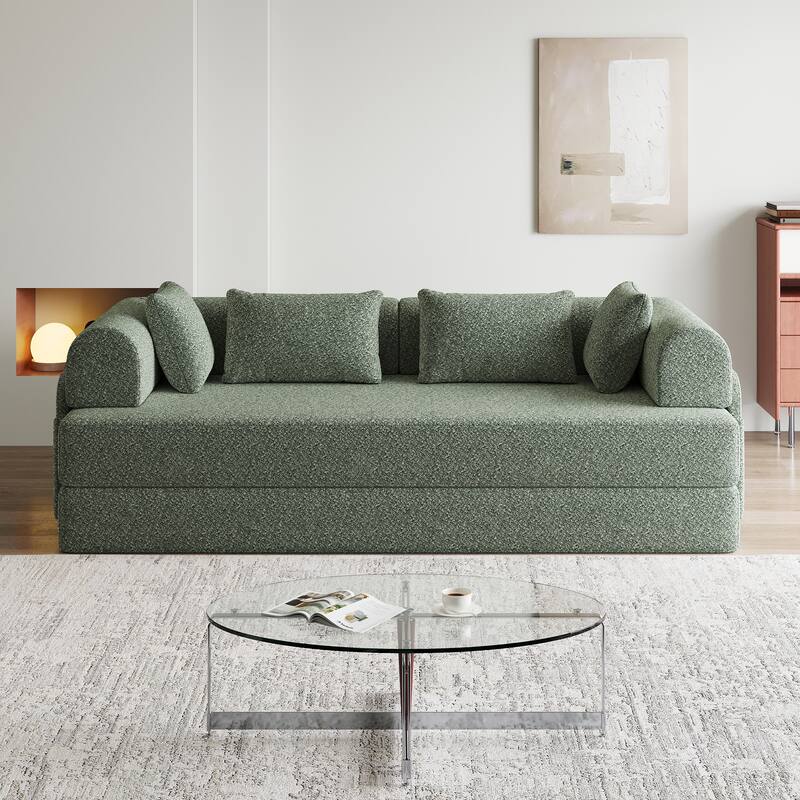 Anmytek Chenille Convertible Sleeper Sofa Bed - With Cylindrical Pillow & Side Pocket