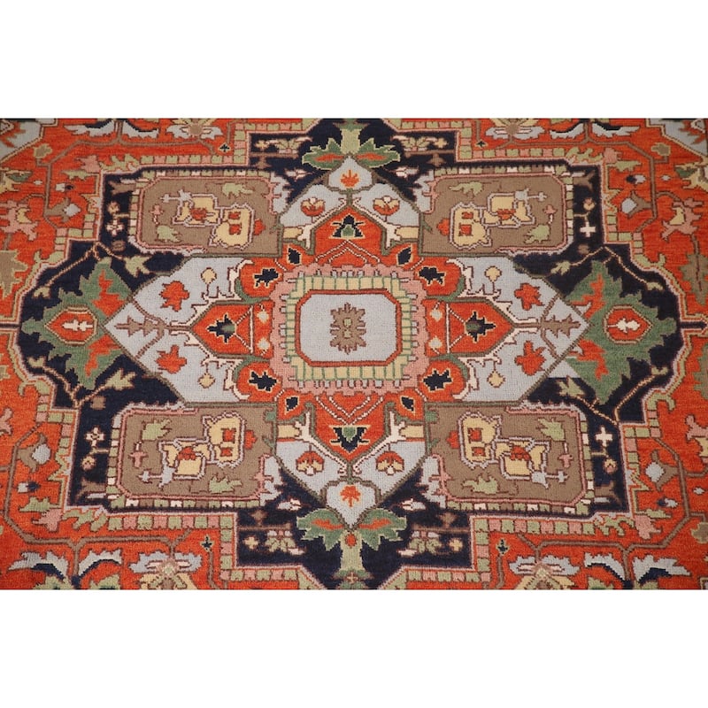 Orange Heriz-Serapi Oriental Area Rug Handmade Wool Carpet - 8'9" x 11'10"