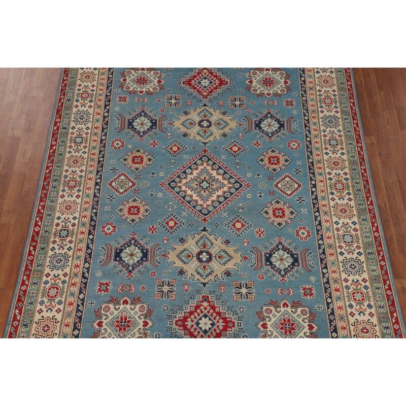 Light Blue Traditional Kazak Area Rug Handmade Wool Carpet - 6'8" x 9'6"