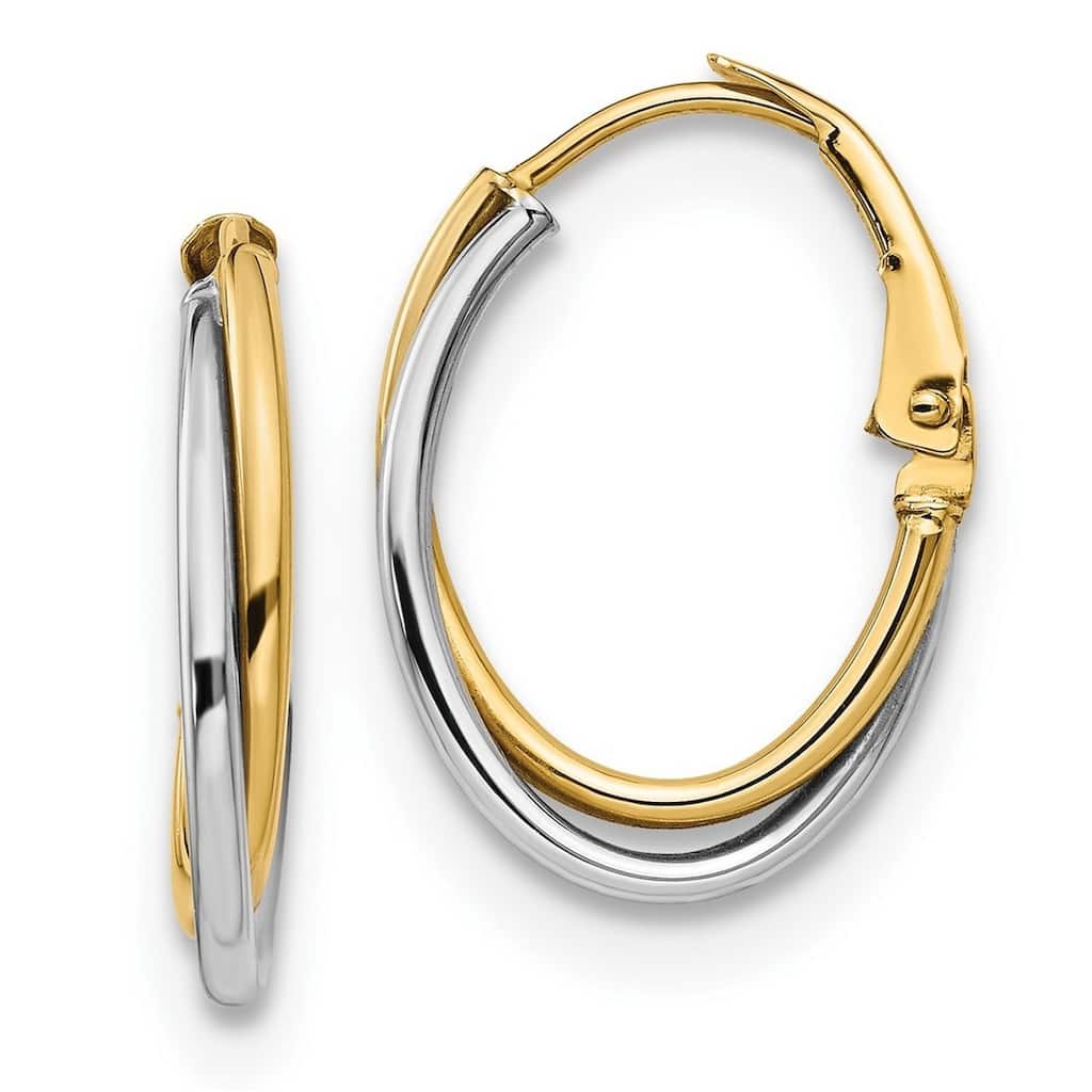 14k Two Tone Gold Polished Hoop Earrings (3x20mm)