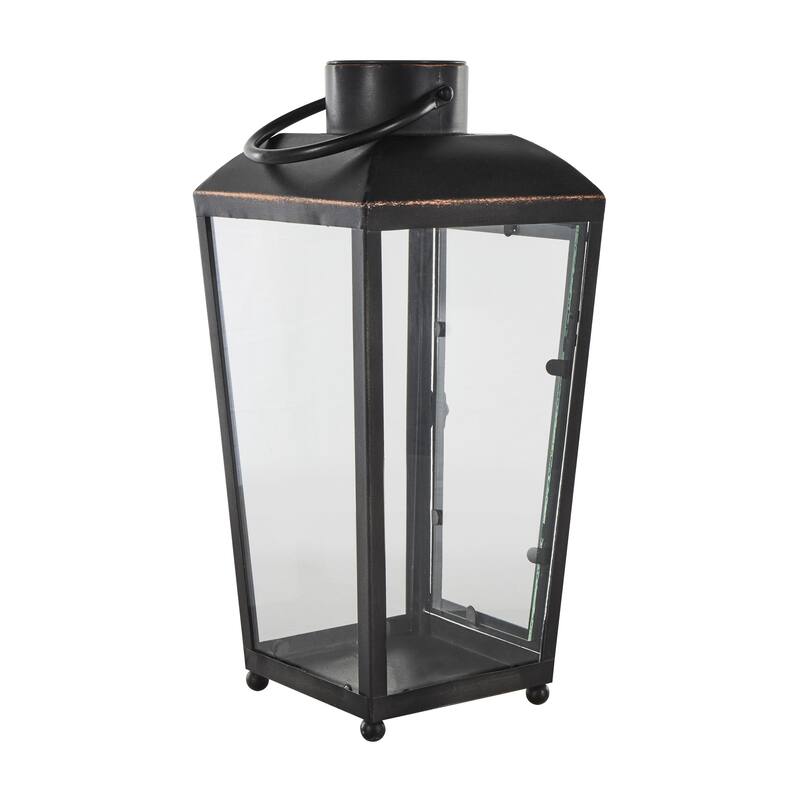 Metal Modern Indoor Outdoor Candle Lantern with Gold Accents - Black - Roche River Decor
