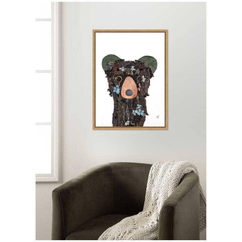 Kate and Laurel Black Bear by Madeline Jeppesen Framed Canvas Wall Art Print