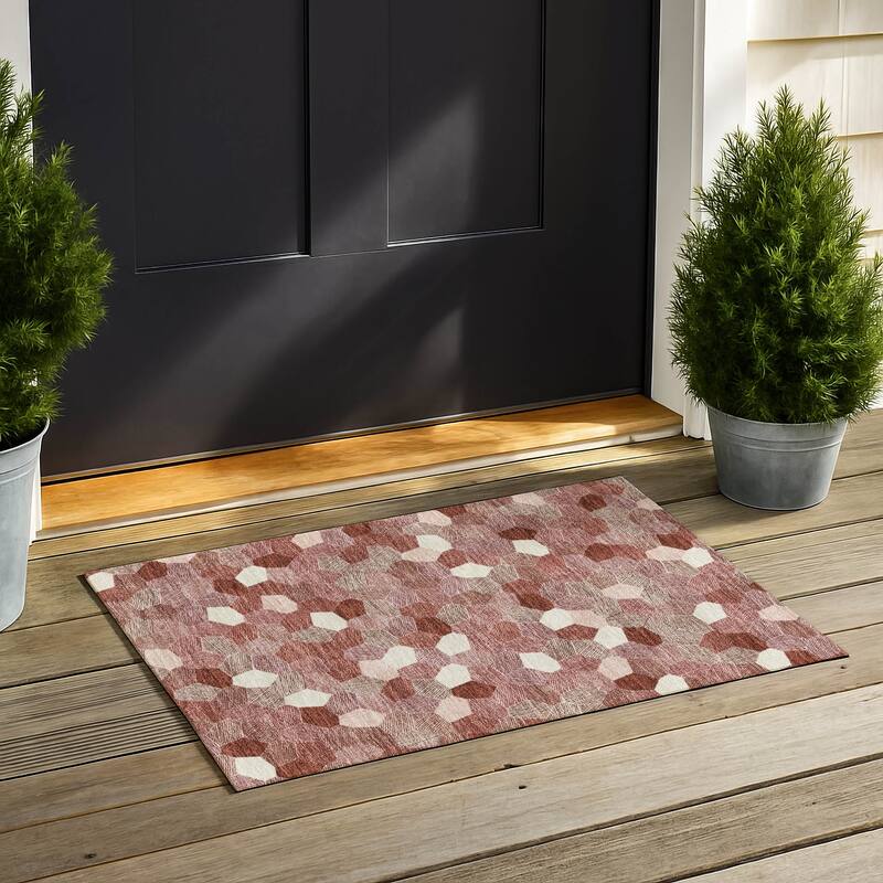 Machine Washable Indoor/ Outdoor Modern Loyd Chantille Rug - Burgundy - 1'8" x 2'6"