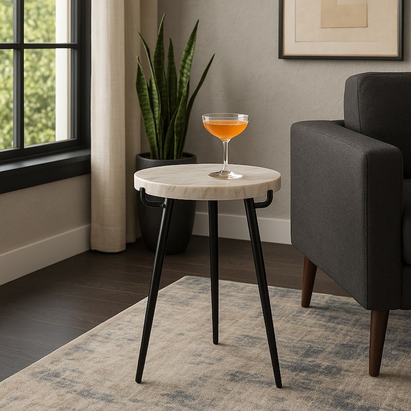 Marble Metal Side Table Modern Sleek Narrow Slender Legs - 21" White - 21.0"