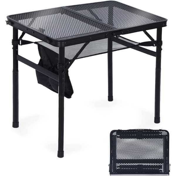 slide 2 of 17, Folding Table Adjustable Height, Portable Camping Table with Mesh Bag Lightweight, Carry Handle for Outdoor, Beach, Picnic Black 15.8"D x 23.7"W x 22.3"H