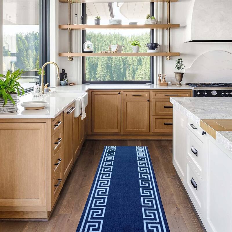 Custom Size Greek Key Black 26 Inch Wide Non-Slip Stair Runner Rug