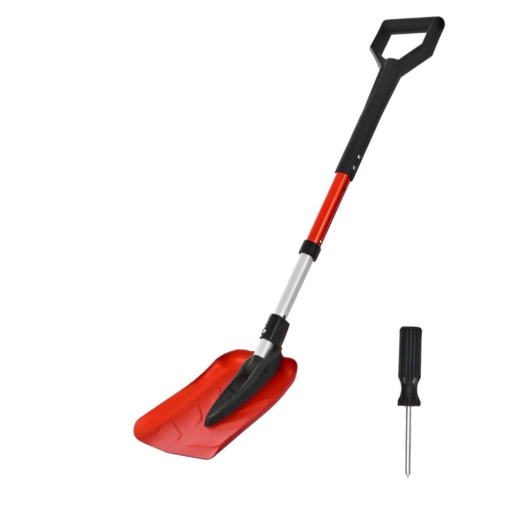 Lightweight Portable Adjustable Aluminum Alloy Snow Shovel with D-Shaped Handle for Driveway and Car Use - Red-40.5"