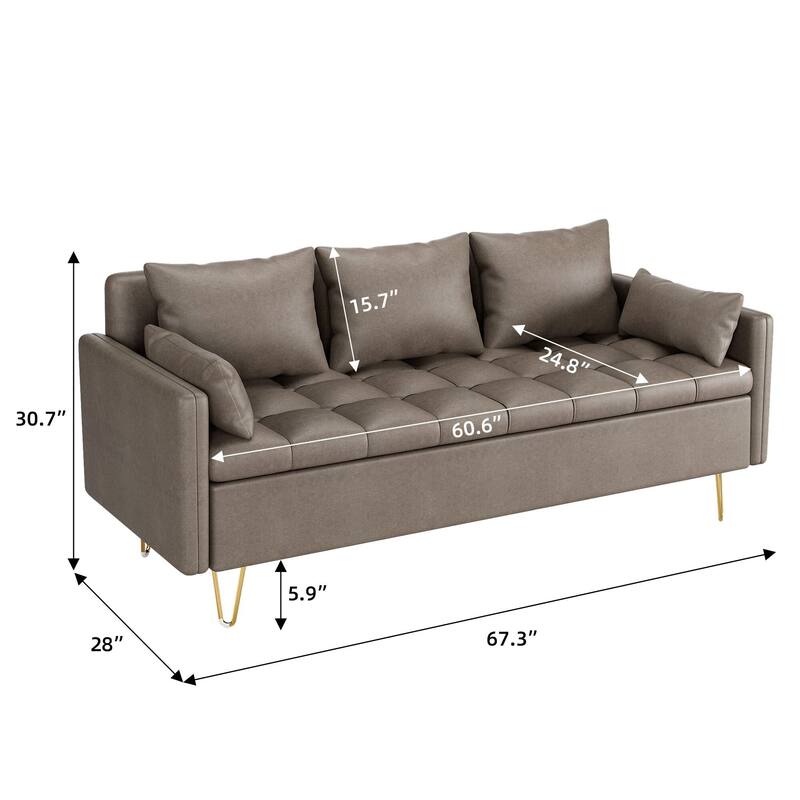 3-Seater Faux Leather Sofa - Dark Brown