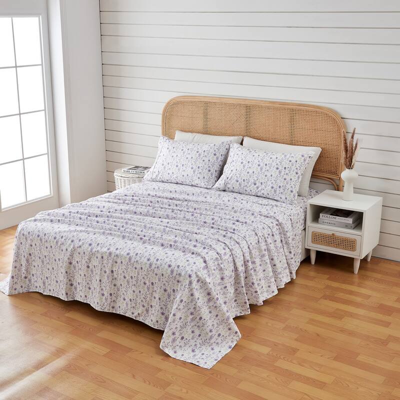 Linery & Co. Ultra-Soft Brushed Winter-Themed Microfiber Sheet Set - Twin - Colorful Floral - Lavender