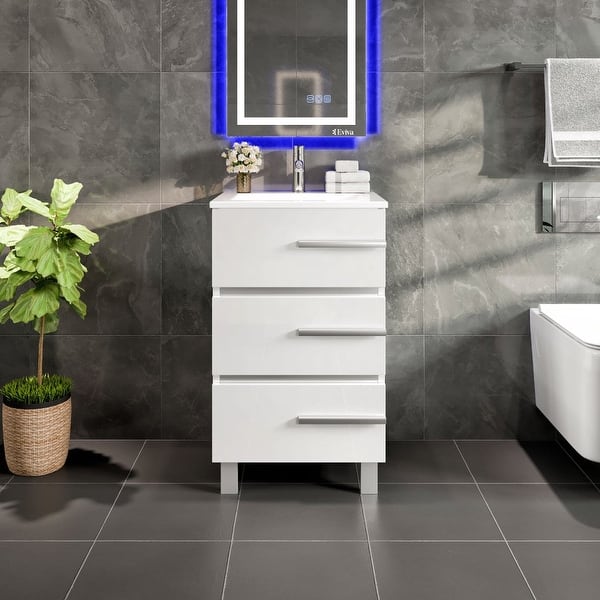 slide 2 of 24, Eviva Deluxe 24"W Bath Vanity with White Porcelain Integrated Sink