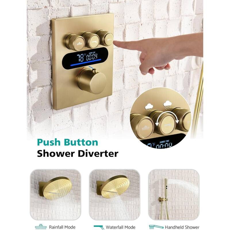 Lefton Shower System in Fahrenheit Display, 13” Overhead Shower Head with All-in-one Handheld Spray Showerhead, SSWM2501