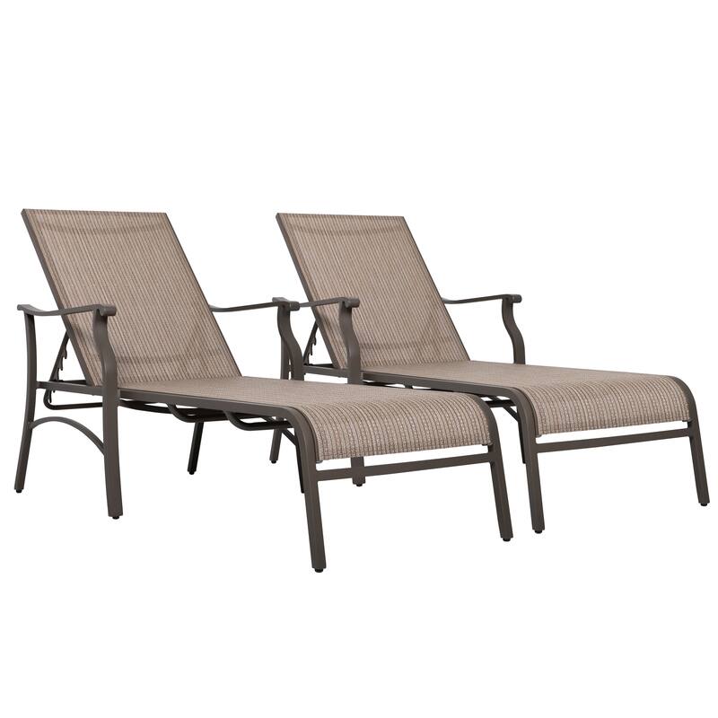 Patio Time 2 Pieces Lounge Chair with 6-Position Adjustable Backrest, Brown