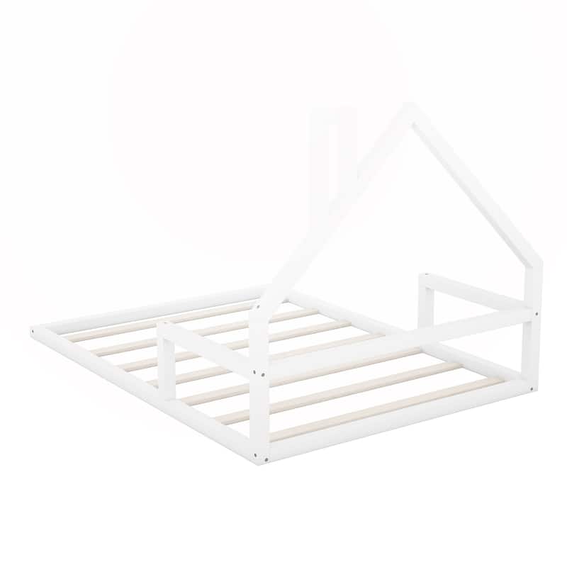 Full Size Wood Floor Bed with House-shaped Headboard