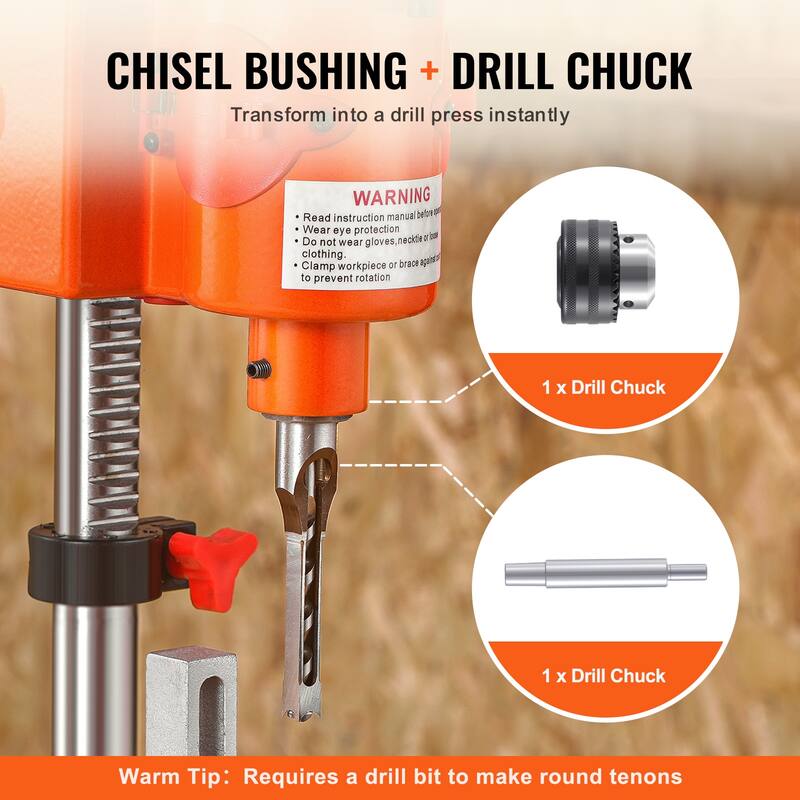 Benchtop Mortise Machine, 370W, 1725 RPM Woodworking Mortising Machine, with 1/4-Inch 3/8-Inch 1/2-Inch Workbench - 1725 RPM