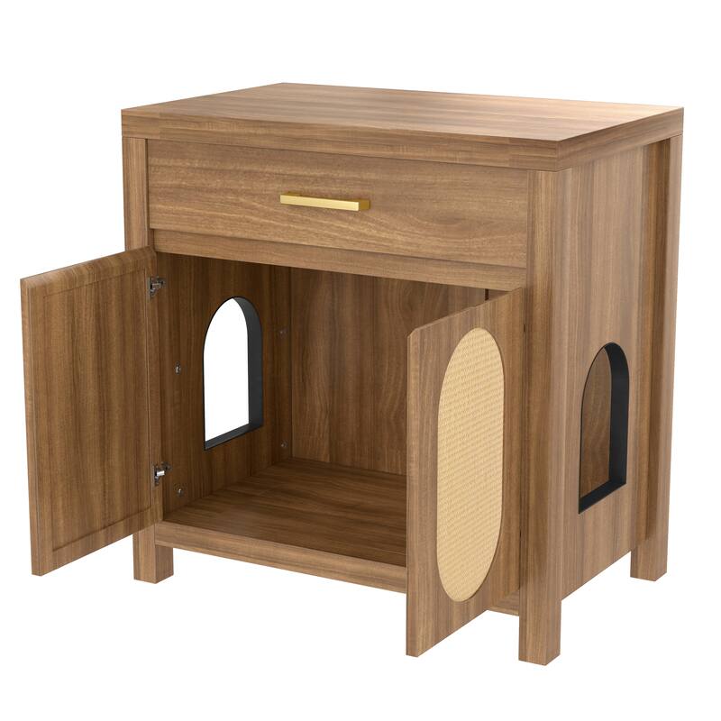 Anmytek Cat Litter Box Furniture Multi Functional Storage Cabinet with Scratching Post Hidden Enclosure Modern