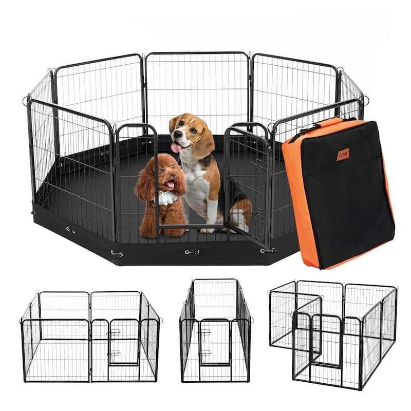 Dog Playpen, 8 Pcs 24 x 24 in Panels Foldable Metal Pet Exercise Pen, Dog Fence Indoor and Outdoor Pen with Door - no Top Cover