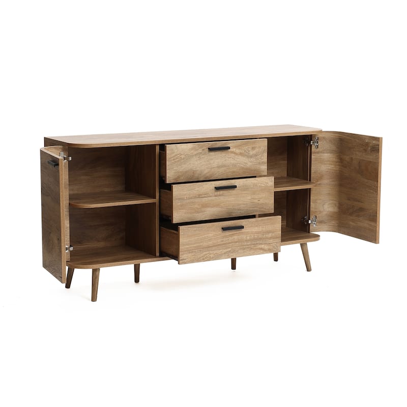 Natural Oak Manufactured Wood 2-Door and 3-Drawer Sideboard Cabinet - 59.1" Wide
