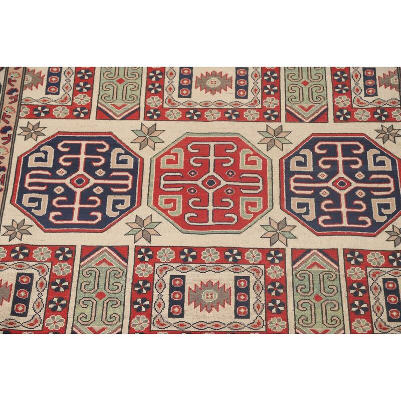 All-Over Geometric Kazak Area Rug Handmade Wool Carpet - 6'9" x 9'6"