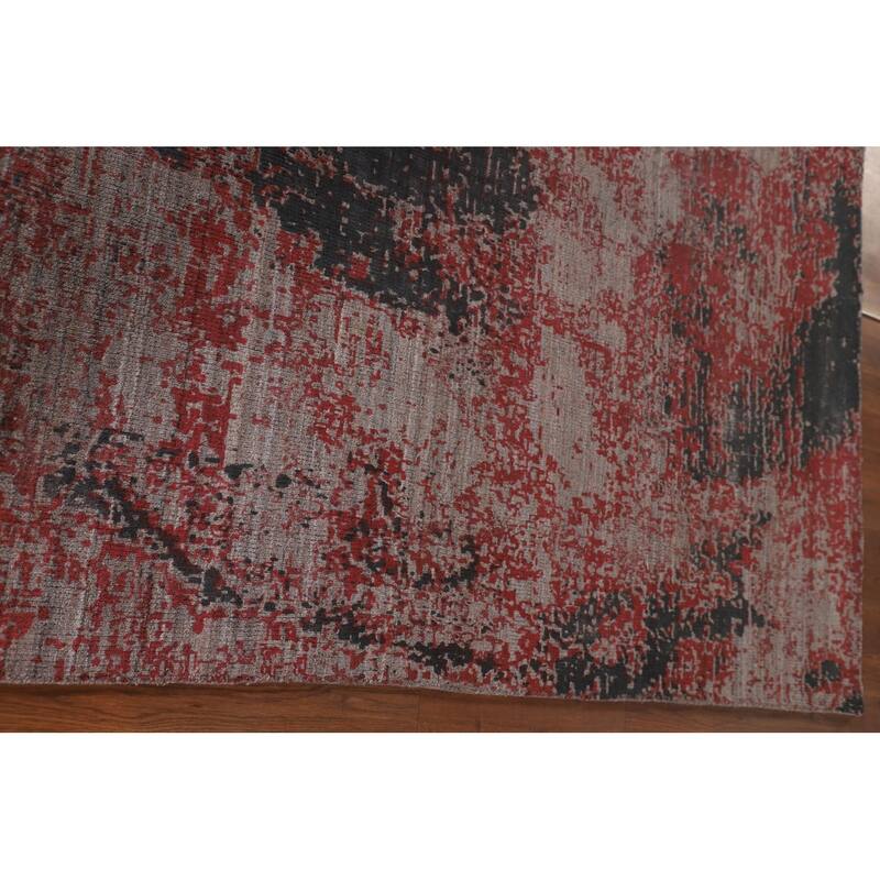 Pink Abstract Area Rug Handmade Contemporary Wool Carpet - 5'1"x 8'3"
