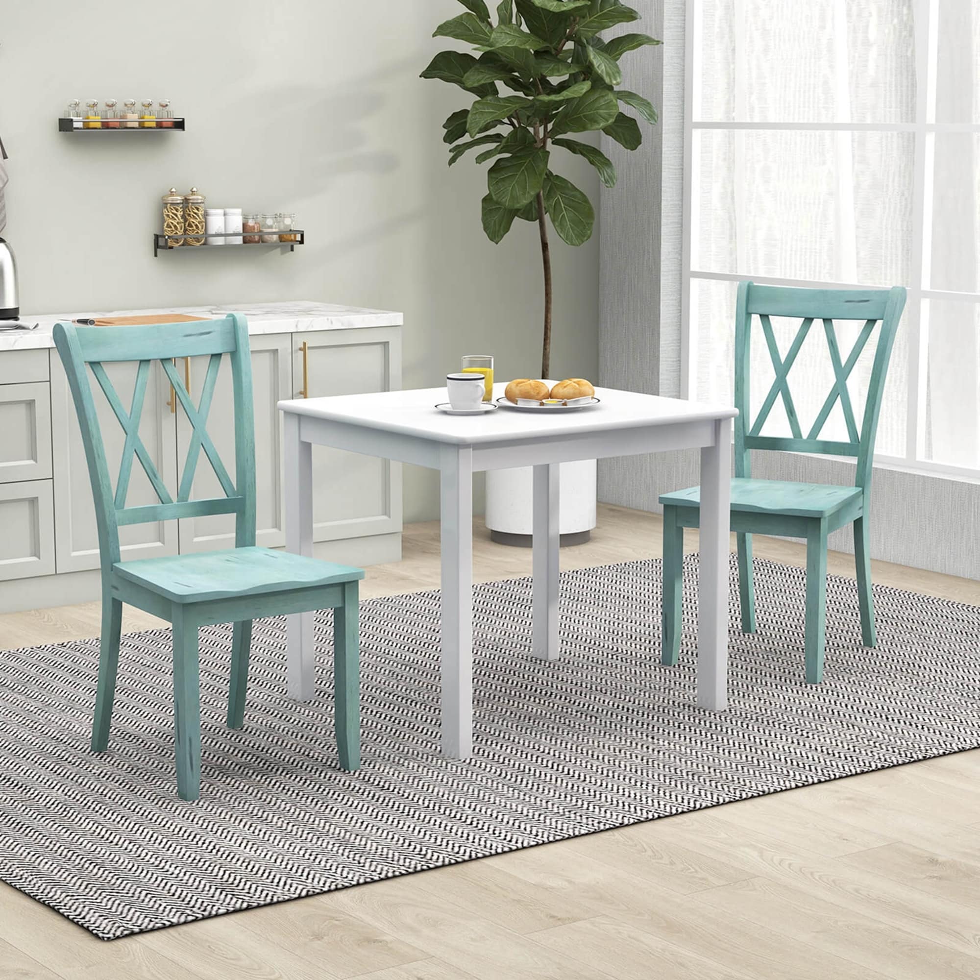 海外最新 Chair Dining Wood 2 of Set Costway Cross Room Dining Back ウィッグ・エクステ