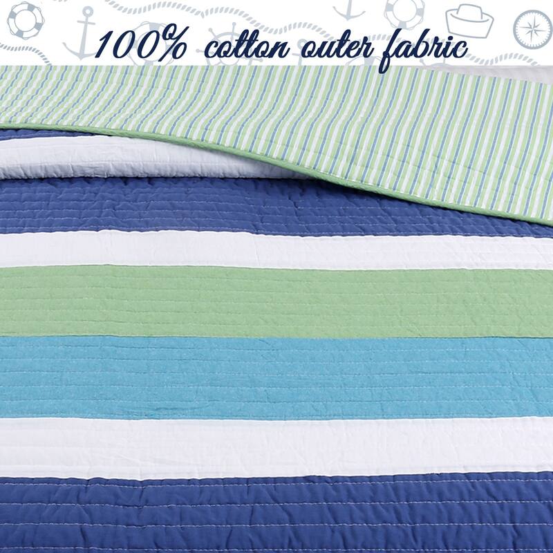 Porch & Den Copenhaver Blue Stripe Cotton Reversible Quilt Bedding Set