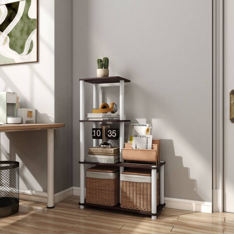 DH BASIC Modern Wood Shelving Unit with storage - Tier Shelves, Cube Ladder Shelf by Denhour