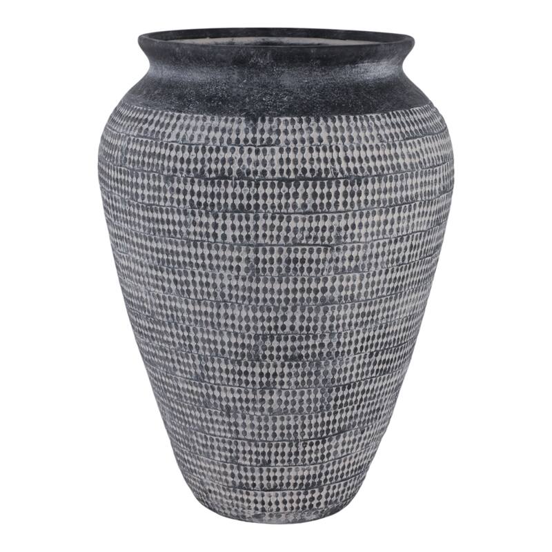 Ceramic Vase Textured Wide-Opening for Modern Decor - 16" Black
