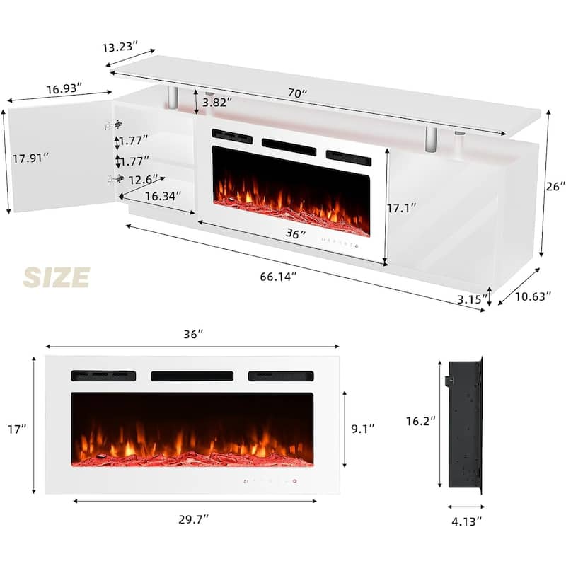 36'' Electric Fireplace TV Stand, Entertainment Center & TV Console for TVs up to 80'', Modern Fireplace Heater for Living Room