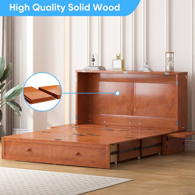 Mixoy Queen Murphy Bed Chest with Charging Station and Storage Drawer,No Mattress