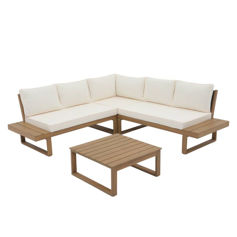 Outdoor 4 pieces V-Shaped Acacia Wood Sectional Sofa Set
