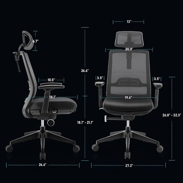 dimension image slide 0 of 15, Ergonomic Mesh Executive Chair Home Office Chair with Lumbar Support, Headrest
