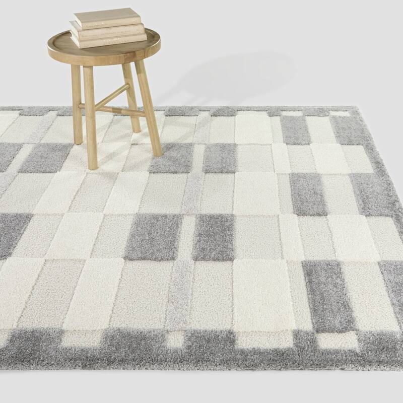 Bernadette Modern Checkered Area Rug - 7'10" x 10' - Grey - Rectangle