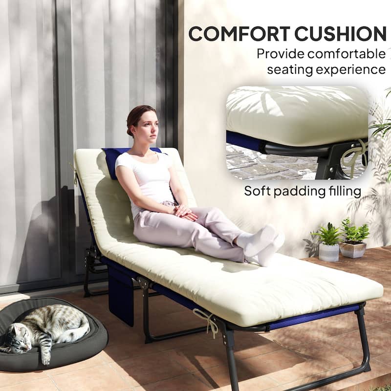 Black-Navy Mesh Sun Lounger Chair with Recline, Cushion and Foldable - 26.8" W x 74.4" D x 11.8" H