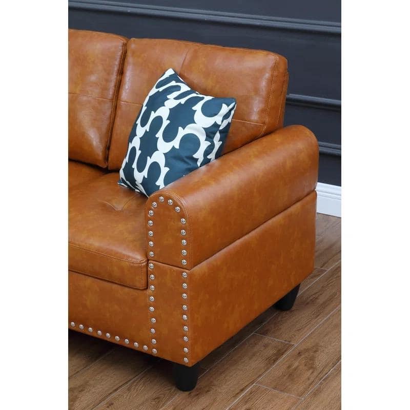 Faux Leather L - Shaped Sectional Set With Cup Holders 2pc