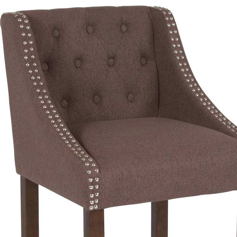 Transitional Tufted Upholstered/Walnut Finish Counter Stool (Set of 2)
