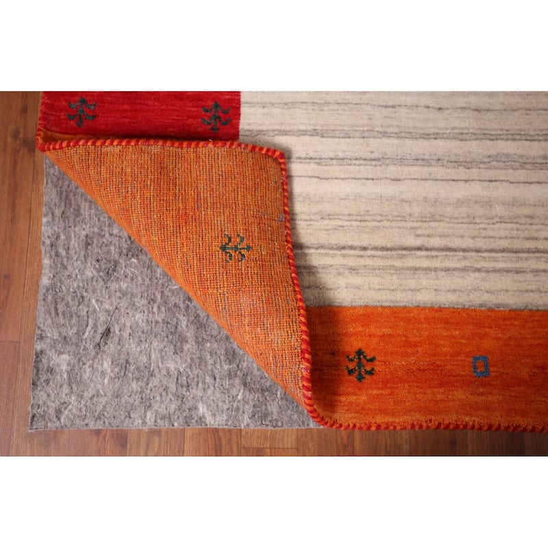 Striped Gabbeh Indian Area Rug Hand-Knotted Tribal Wool Carpet - 8'5"x 9'9"