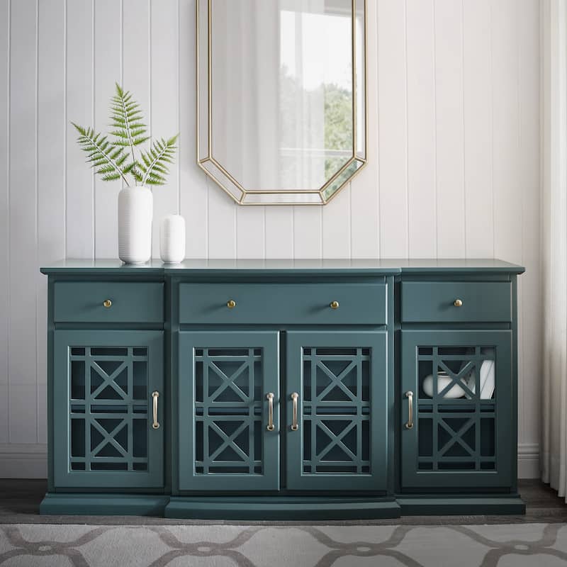 Classic Fretwork Detailed Glass-Door Sideboard