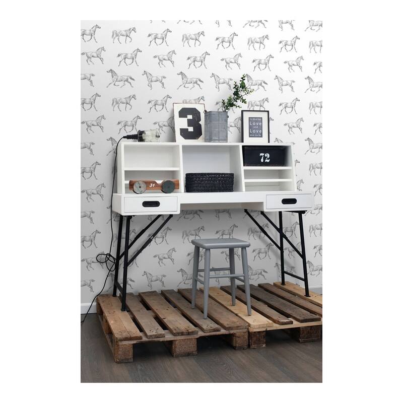 ESTA Home Burnett Off-White Horses Wallpaper - 20.5 x 396 x 0.025