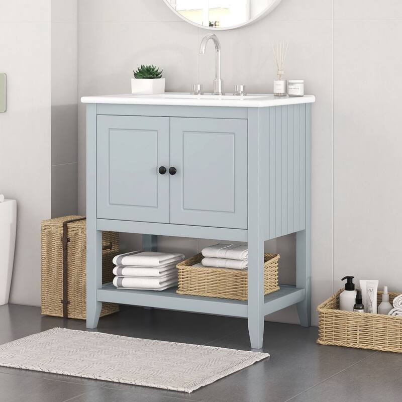 30" White Modern Sleek Bathroom Vanity