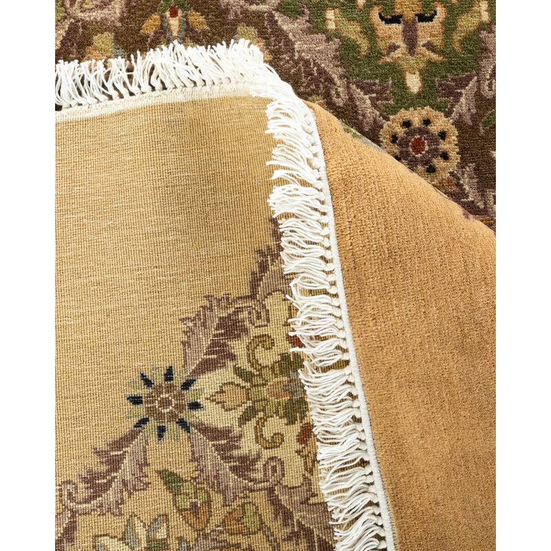 Overton Handknotted Wool Traditional Oriental Yellow Octagon Area Rug - 6' x 9'