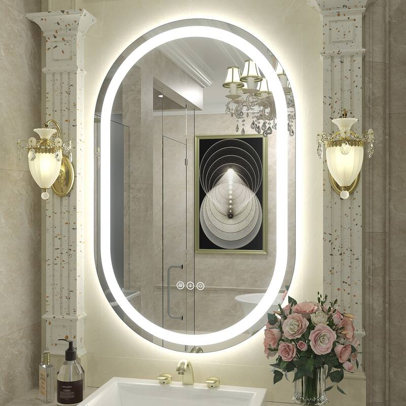 UL Certified Oval LED Lighted Anti-fog Wall Bathroom Vanity Mirror - 20"x32" - Front and back light