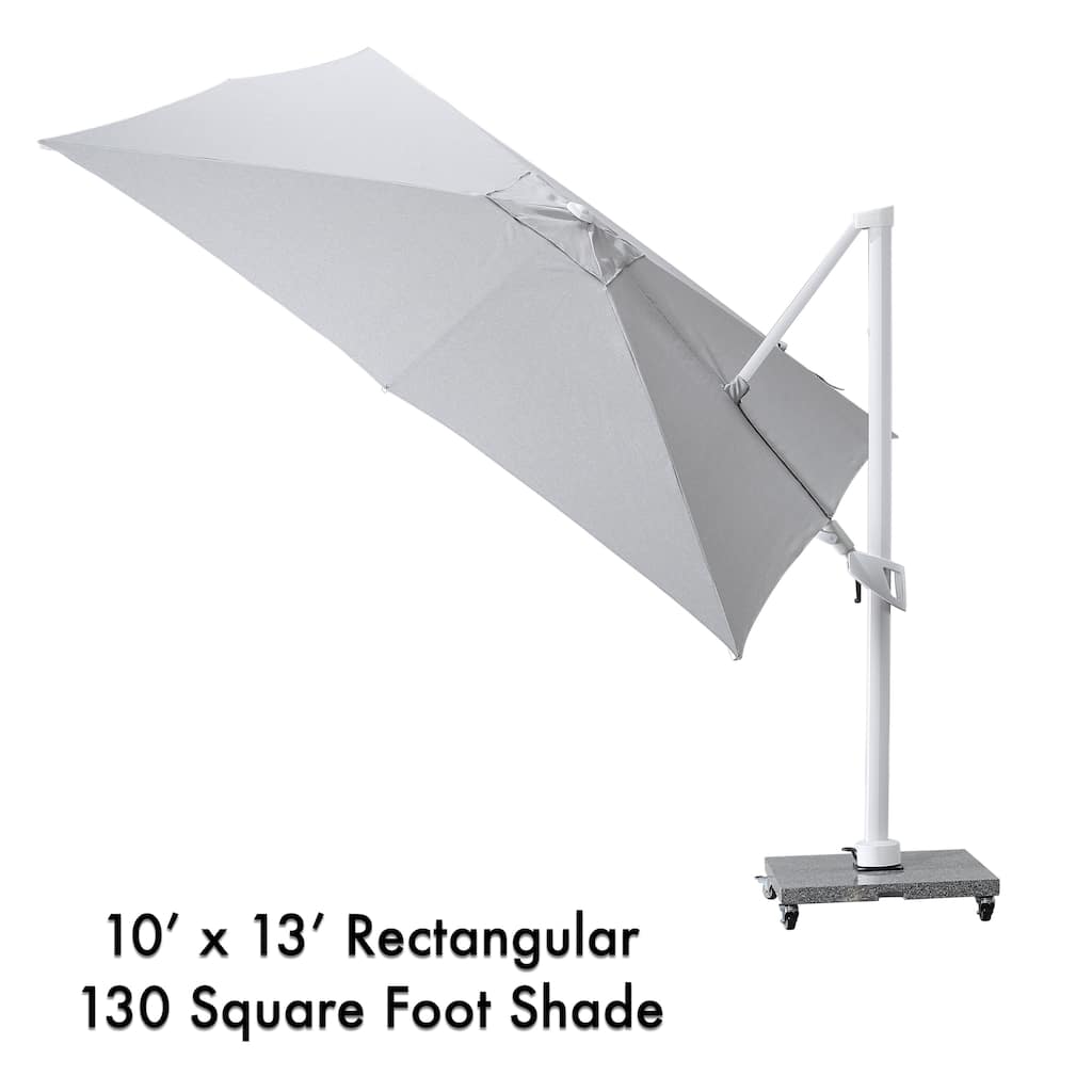 Margutta 10 ft. x 13 ft. Rectangle Aluminum Cantilever Tilt Outdoor Parasol Patio Umbrella with Granite Base in Mouse Gray