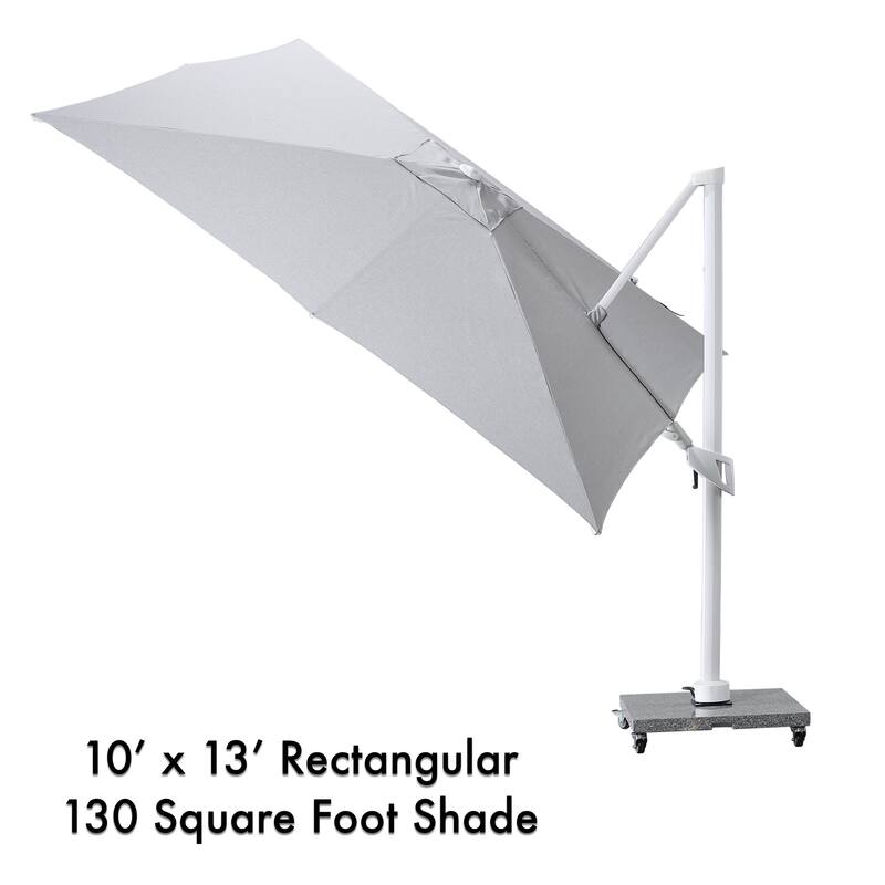 Margutta 10 ft. x 13 ft. Rectangle Aluminum Cantilever Tilt Outdoor Parasol Patio Umbrella with Granite Base in Mouse Gray